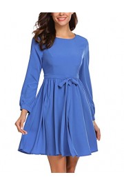 ELESOL Womens A-Line Flare Dress Casual Long Sleeve Pleated Mini Cocktail Dress - My look - $27.99 