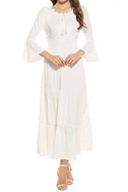 ELESOL Women's Bell Sleeve Elastic Waist Tiered Renaissance Pleated Maxi Dress - My look - $16.99  ~ £12.91