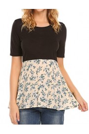 ELESOL Women's Casual Floral Print Shirts Summer Short Sleeve Loose Swing Tops - Моя внешность - $12.99  ~ 11.16€