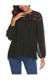 ELESOL Women's Casual Tops Lace Splice Long Sleeve Loose Blouse T-Shirt - My look - $12.99 