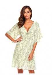 ELESOL Women's Casual V-Neck Bell Sleeve Lace up A-Line Pleated Sexy Dress - My look - $29.98 