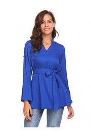 ELESOL Womens Cuffed Sleeve V Neck Blouse Shirt Top with Removable Belt - Moj look - $12.99  ~ 11.16€