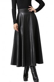 ELESOL Women's Pleated High Waist Faux Leather Skirts Swing A-Line Maxi Skirt - My look - $19.99 
