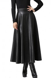 ELESOL Women's Pleated High Waist Faux Leather Skirts Swing A-Line Maxi Skirt - O meu olhar - $19.99  ~ 17.17€