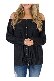 EZBELLE Women's Off The Shoulder Tops Long Sleeve/Short Sleeve Button Down Shirts Tunic Blouse - Mi look - $9.99  ~ 8.58€