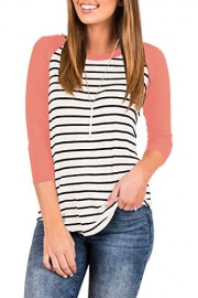 EZBELLE Women's Striped Raglan T Shirt 3/4 Sleeve Baseball Tunic Tops Blouse - Mi look - $7.99  ~ 6.86€