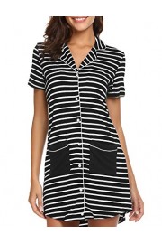 Ekouaer Short Sleeve Striped Sleepshirt Women's Nightgown Boyfriend Button Down Lapel Collar Sleep Shirt - My look - $14.99 