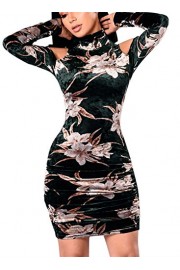 Elapsy Womens Sexy Long Sleeve Cold Shoulder Club Party Retro Floral Velvet Bodycon Dress - My时装实拍 - $41.99  ~ ¥281.35