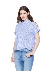 Essentialist Women's Dotted Cropped Short Sleeve Button Down Shirt - My look - $36.95 