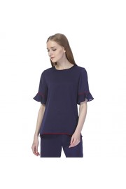 Essentialist Women's Silky Satin Ruffle-Sleeve Tee With Piping - My look - $32.95 