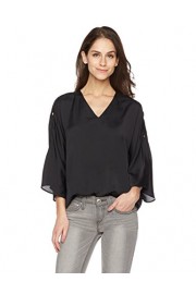 Essentialist Women's Silky V-Neck Blouse with Snap Bell Sleeves - My look - $36.95 