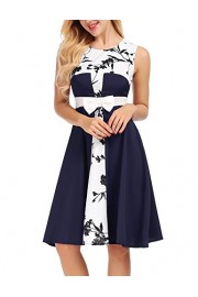 FISOUL Women Casual Sleeveless Floral Print A Line Dress Vintage Swing Bow Midi Dress - Mein aussehen - $21.99  ~ 18.89€