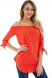 FISOUL Womens Off Shoulder Tops 3/4 Sleeve Solid Casual Loose Blouse Top - My look - $9.99 