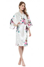 FISOUL Women's Satin Kimono Robe Floral Printed Bathrobe Loungewear With Belt - Il mio sguardo - $9.99  ~ 8.58€