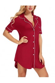 FISOUL Women’s Sexy Short Sleeve Nightshirt Comfy Pajama Top Button Nightie Sleepwear - Mój wygląd - $19.99  ~ 17.17€