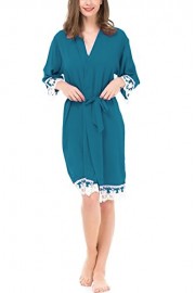 FISOUL Women's Sleepwear Robe Lace Trim Soft Kimono Cotton Hotel Spa Bathrobe Short Nightgown - Il mio sguardo - $46.99  ~ 40.36€