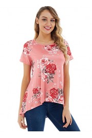 FISOUL Womens Summer Short Sleeve Floral Print Tops High Low Casual T-shirt Loose Fit Tunic Tops - O meu olhar - $9.99  ~ 8.58€