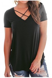 Fantastic Zone Women's Casual Short Sleeve Solid Criss Cross Front V-Neck T-Shirt Tops - Moj look - $13.99  ~ 12.02€