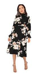 Floerns Women's Floral Print Long Sleeve Mock Neck A Line Midi Dress - My时装实拍 - $26.99  ~ ¥180.84