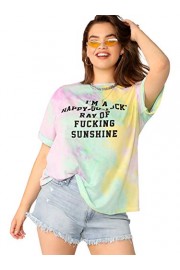 Floerns Women's Summer Plus Size Letter Print Tie Dye Short Sleeve T Shirt - Moj look - $12.99  ~ 11.16€
