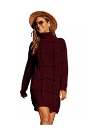 Floerns Women's Turtleneck Cream Grid Long Sleeve Sweater Pullover Short Dress - Moj look - $29.99  ~ 25.76€