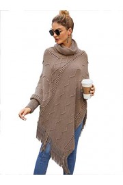 Floerns Women's Turtleneck Fringe Hem Long Sleeve Poncho Pullover Sweater - Il mio sguardo - $21.99  ~ 18.89€