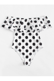 Flounce Off Shoulder Polka Dot Swimsuit - Mi look - $22.00  ~ 18.90€