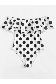 Flounce Off Shoulder Polka Dot Swimsuit - My look - $22.00  ~ £16.72