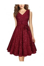 Furnex Women's Elegant A Line V Neck Floral Sleeveless Knee Length Swing Lace Dress - Myファッションスナップ - $39.99  ~ ¥4,501