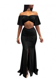 GOBLES Women Sexy 2 Piece Ruffles Off Shoulder Crop Top Split Skirt Maxi Dress Set - My look - $45.99 