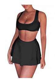 GOBLES Women's Sexy 2 Piece Outfits Sleeveless Tank Crop Top Play Ruffle Mini Skirt - Mi look - $35.99  ~ 30.91€