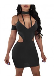 GOBLES Women's Sexy Spaghetti Strap Lace Sleeve Choker Bodycon Mini Club Dress - My look - $35.99 