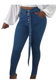 GOBLES Women's Stretch Skinny Jeans High Waist Long Denim Pants with Belt - Moj look - $60.99  ~ 52.38€