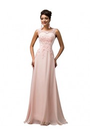 GRACE KARIN Chiffon V Back Evening Dresses Prom Gown with Beads Appliques - Moj look - $65.99  ~ 56.68€