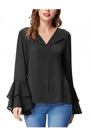 GRACE KARIN Women's Chiffon Blouse Top V-Neck Ruffle Bell Sleeves Flowy Shirts - My时装实拍 - $9.99  ~ ¥66.94