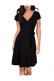 GloryStar Women Wrap A Line Dress V Neck Long Sleeve Knit Dress Work to Wear Dress (XL, Black) - Myファッションスナップ - $16.99  ~ ¥1,912