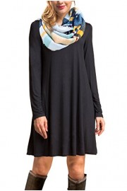 HAIDE99 Women's Long Sleeve Casual Dress Plain Simple Shirt Loose Dress - My look - $9.99 