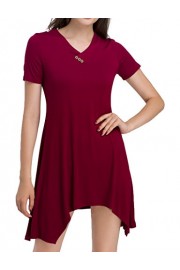 HAIDE99 Women's Summer Plain Short Sleeve Tunic Tops Casual Loose V-Neck Bottons High Low Flare Swing Dress - Il mio sguardo - $13.99  ~ 12.02€