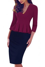 HOMEYEE Women's 3/4 Sleeve Patchwork Business Bodycon Dress B422 - Mi look - $26.99  ~ 23.18€