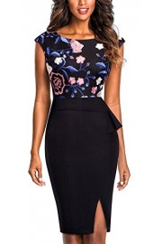 HOMEYEE Women's Cap Sleeve Wear to Work Embroidery Split Pencil Dress B429 - Mój wygląd - $27.99  ~ 24.04€