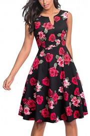 HOMEYEE Women's Casual Sleeveless Floral Fit Flare Dress A091 - Myファッションスナップ - $25.99  ~ ¥2,925