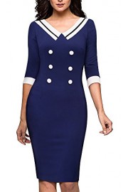 HOMEYEE Women's Elegant 1930's Button V-Neck 3/4 Sleeve Retro Dress B415 - Myファッションスナップ - $28.99  ~ ¥3,263