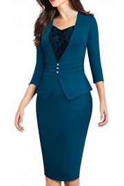 HOMEYEE Women's Elegant Business 3/4 Sleeve Lace Retro Pencil Sheath Dress B361 - My时装实拍 - $25.99  ~ ¥174.14