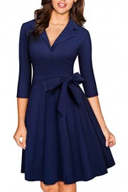 HOMEYEE Women's Elegant Lapel 3/4 Sleeve Flare Party Dress A060 - Myファッションスナップ - $31.99  ~ ¥3,600