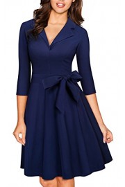 HOMEYEE Women's Elegant Lapel 3/4 Sleeve Flare Party Dress A060 - My look - $31.99 