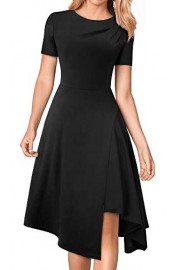 HOMEYEE Women's Short Sleeve Irregular Hem Midi Flare Dress A118 - Myファッションスナップ - $27.99  ~ ¥3,150
