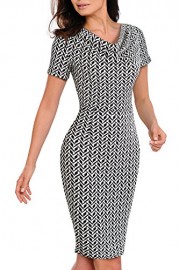 HOMEYEE Women's V-Neck Short Sleeve Business Pencil Professional Dress B452 - Myファッションスナップ - $27.99  ~ ¥3,150