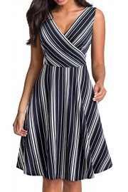 HOMEYEE Women's V-Neck Sleeveless Striped Casual Dress A097 - Myファッションスナップ - $27.99  ~ ¥3,150