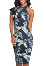 HOMEYEE Women's Vintage Halter Floral Pencil Business Work Dress B448 - Myファッションスナップ - $25.99  ~ ¥2,925