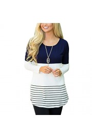 HOOYON Women's Casual Color Block Striped Long Sleeve T-Shirts Blouses - Moj look - $6.00  ~ 5.15€